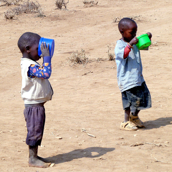 children drinking fresh water
